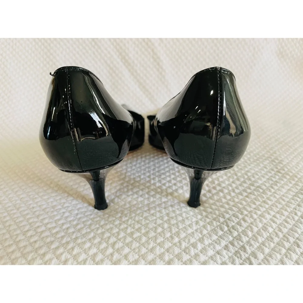 DELMAN Black Patent Leather Kitten Heel Pumps Size 37.5